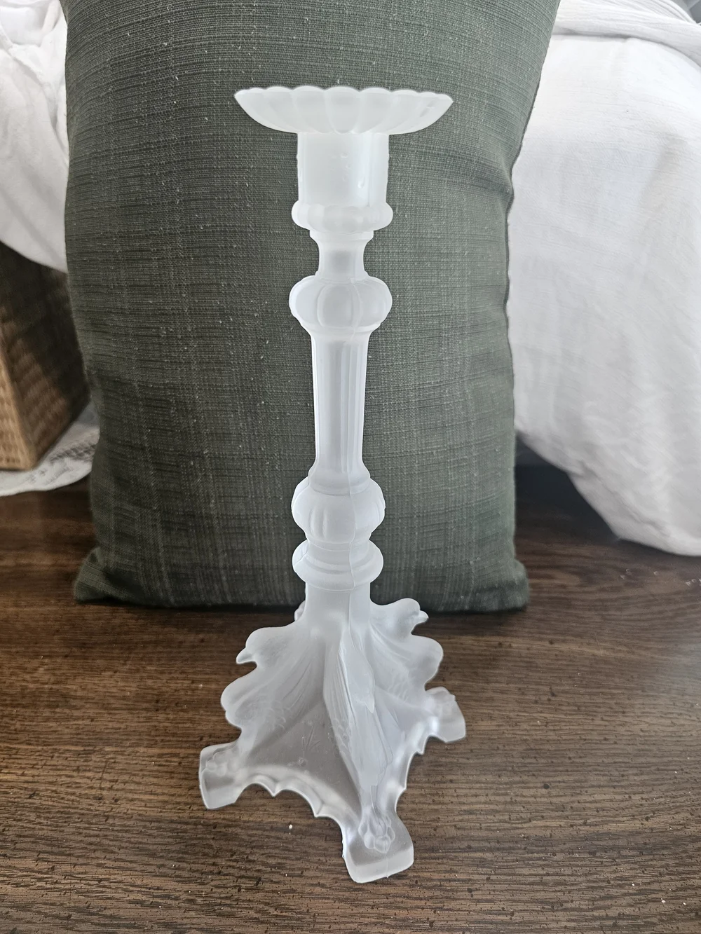 Antique Val Saint Lambert Frosted Crystal Candlestick 11” Belgian Glass